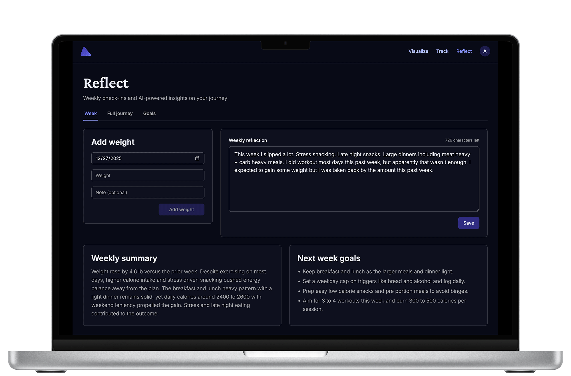 Weekly reflection on laptop
